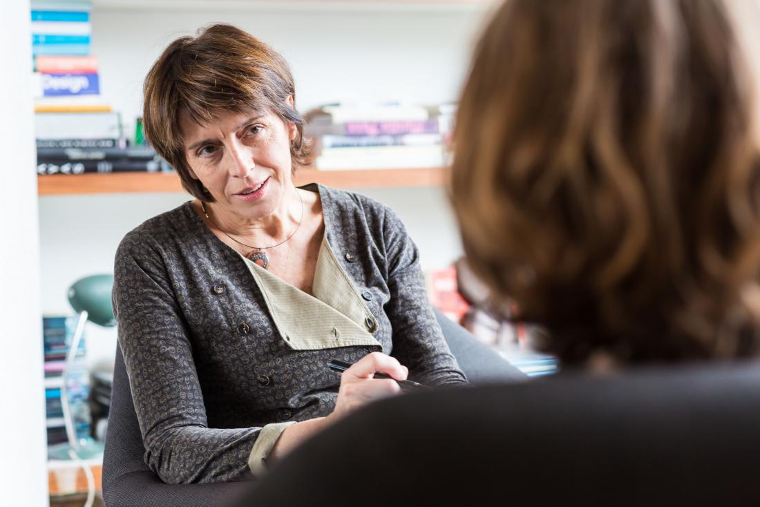 Counselor having counseling, psychotherapy, or therapy session with patient.