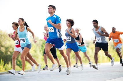 A group of runners in cross country exercise