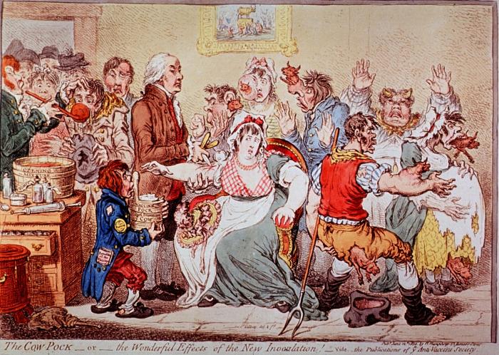 satirical painting from 1802 depicting vaccination fears