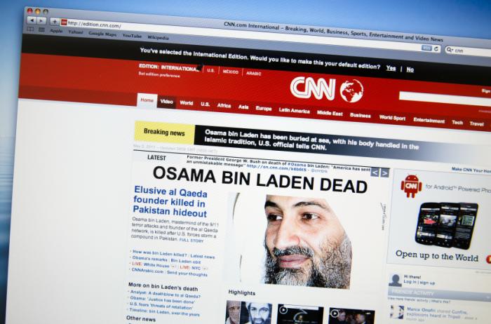 screenshot of CNN homepage reporting on death of Osama bin Laden