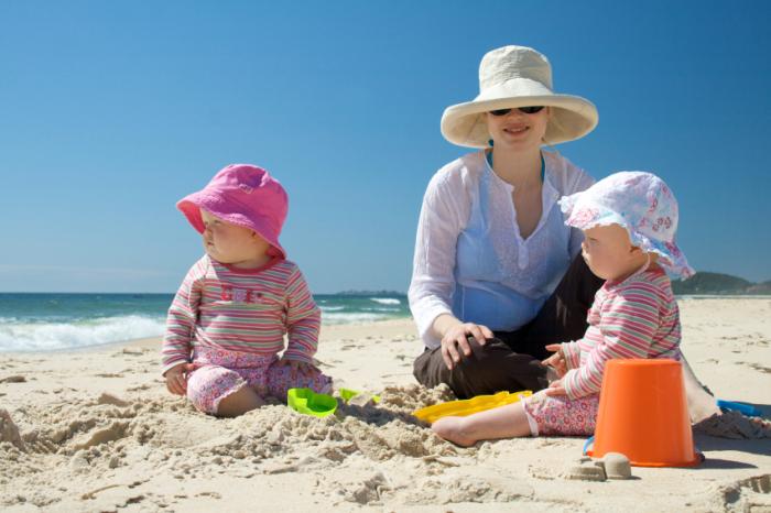 Woman and children at the beach