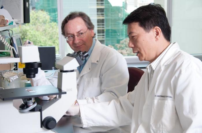 Drs Prudhomme and Wang in their laboratory