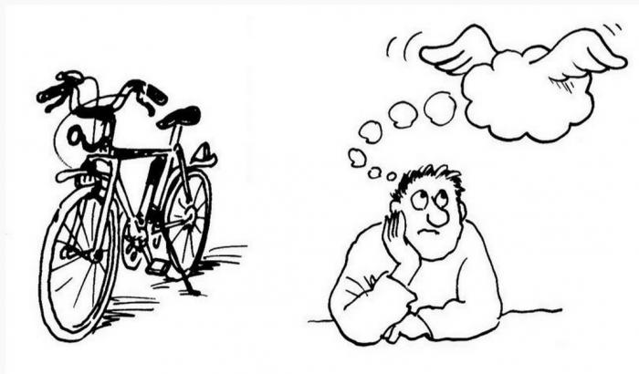 cartoon bicycle and man thinking