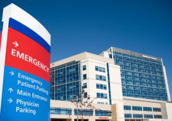 Sign for hospital emergency department.