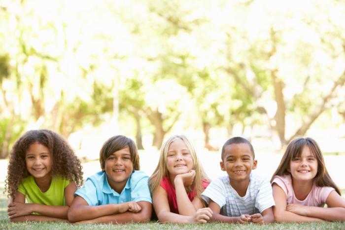 A group of schoolchildren outside