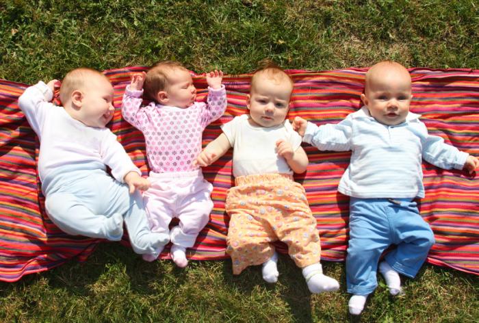 Four infants on a rug