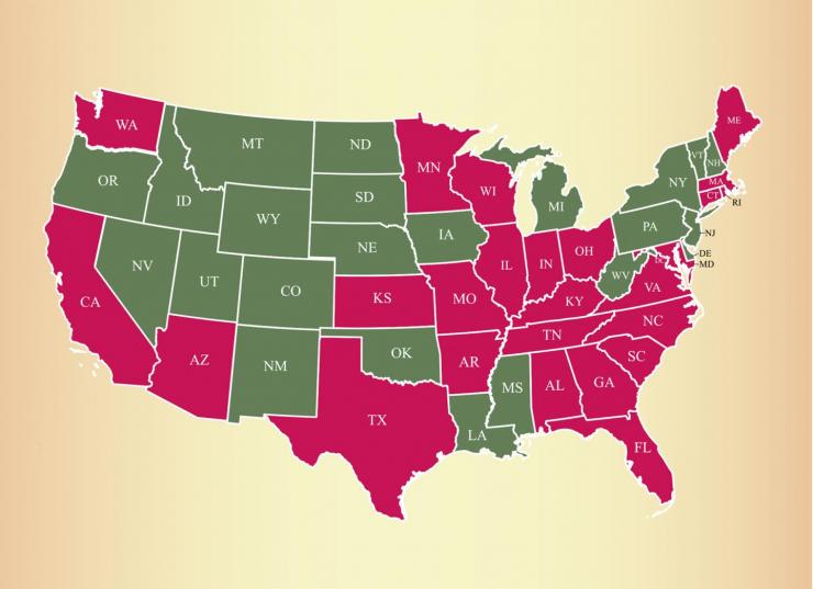 A map showing pyrethroid-resistant US states