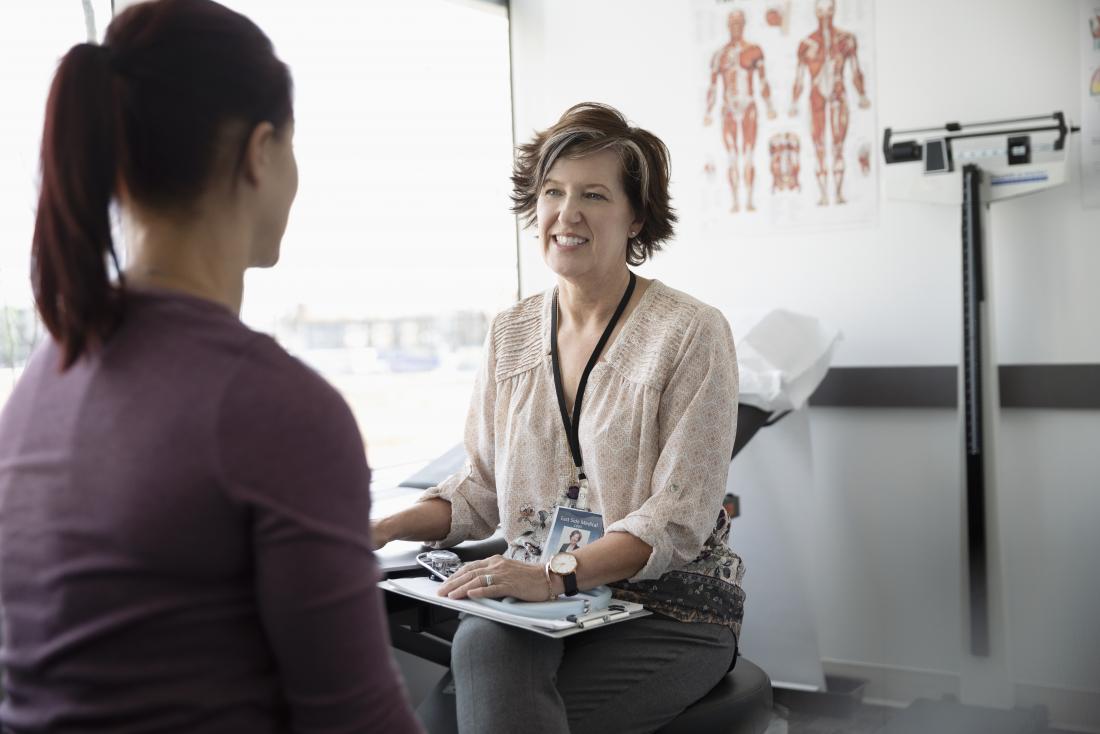 Woman talking to doctor