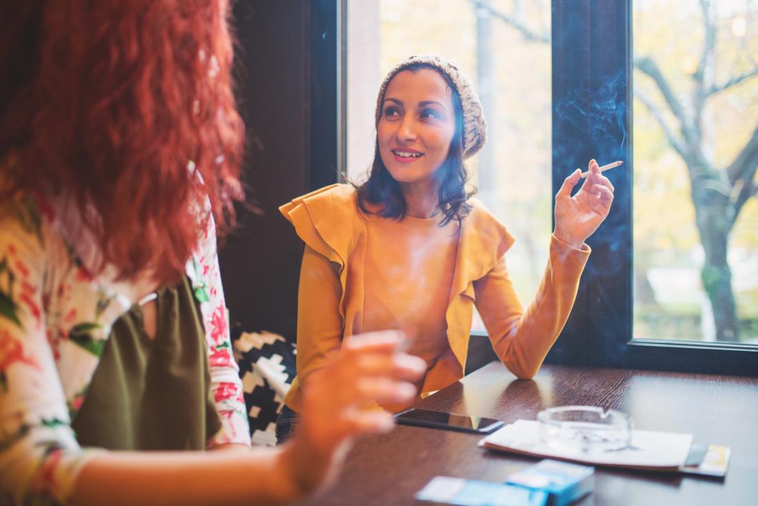 two women in cafe smoking