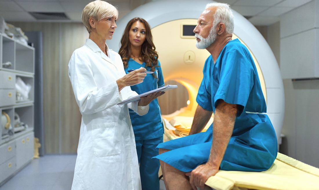 doctor explaining MRI procedure