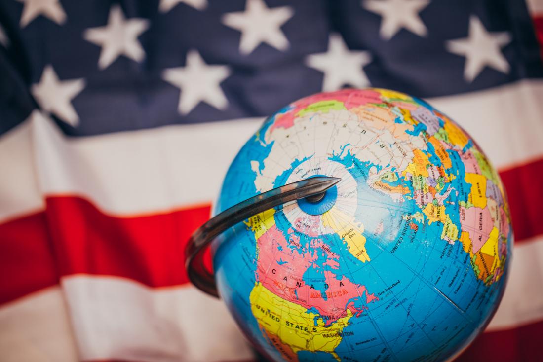 US flag with globe