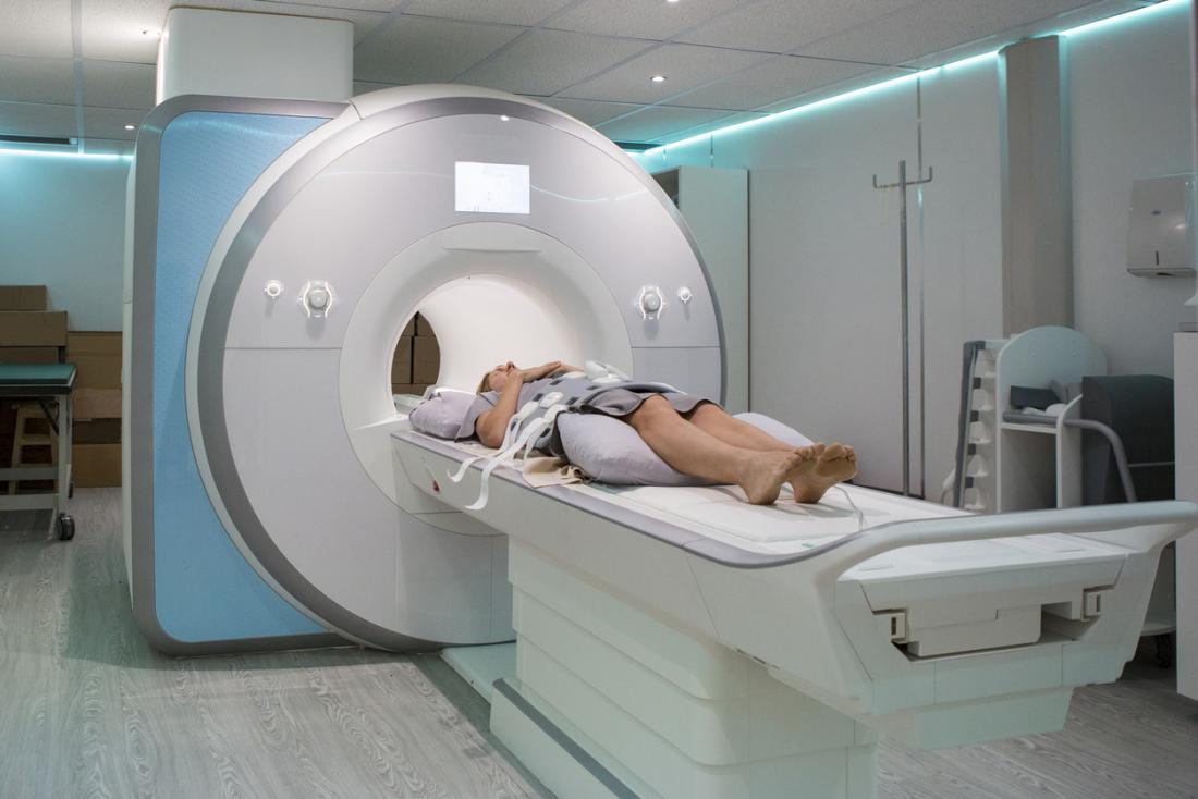 A lady in an MRI scanner