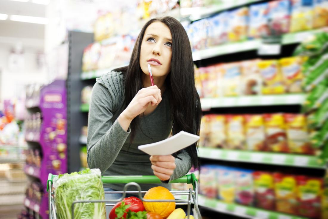 woman in the grocery store with a list