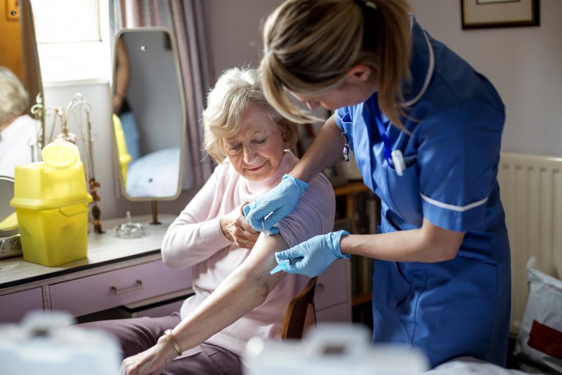 woman has an injection for MS