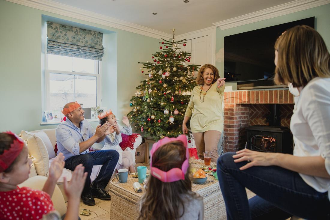 family playing Christmas games