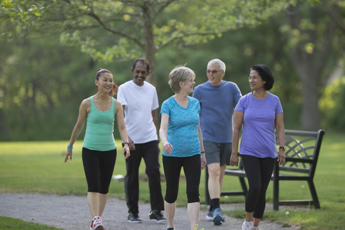 mature people walking in the park