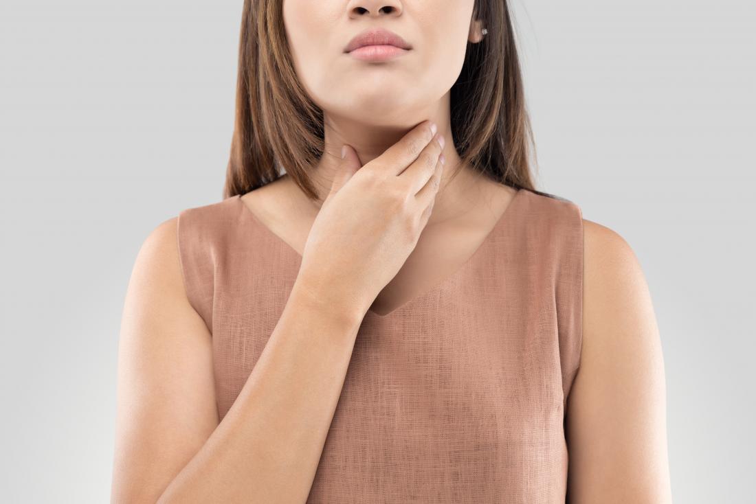 young woman touching throat