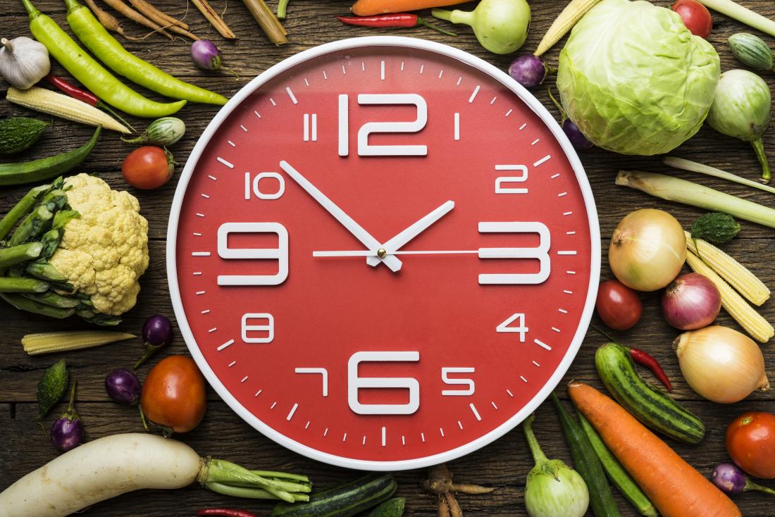clock with fruits and vegetables
