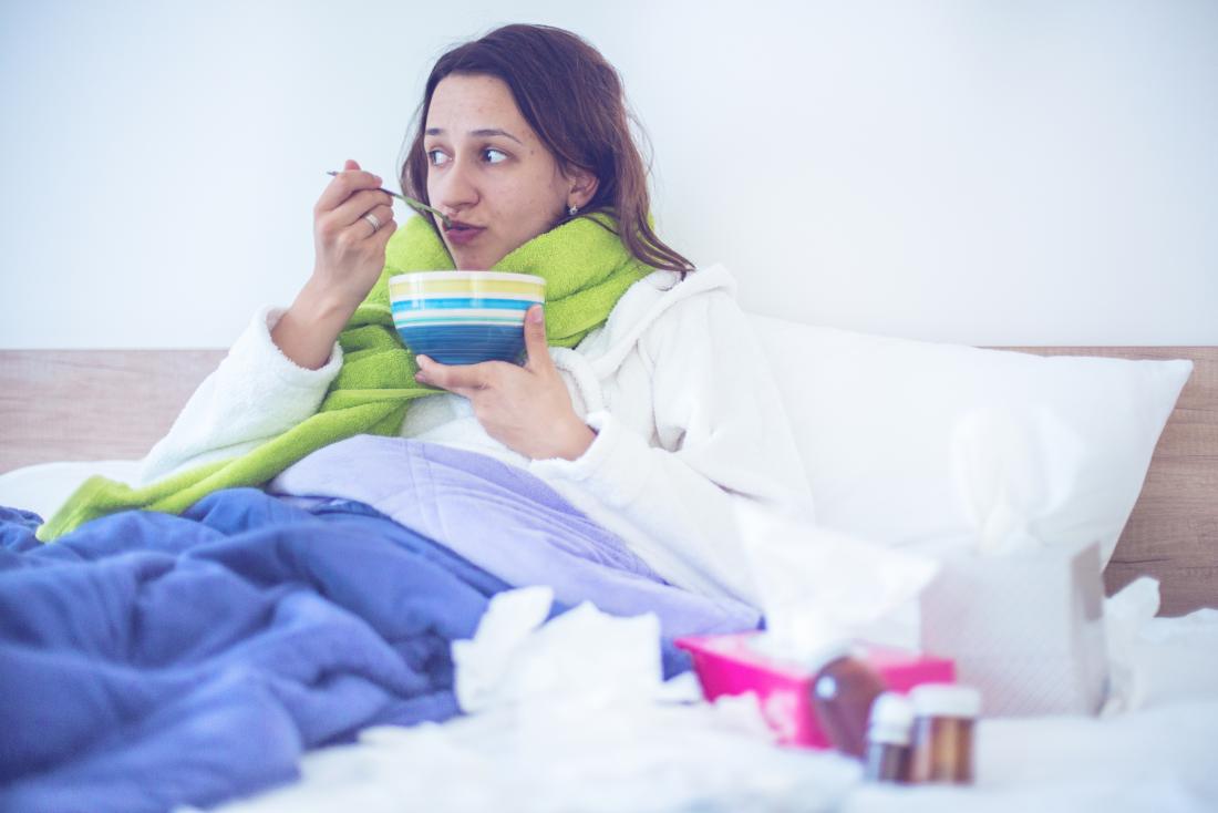 Sick lady who may have viremia, eating soup