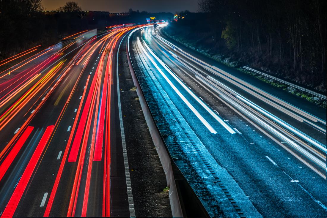 view of road at night