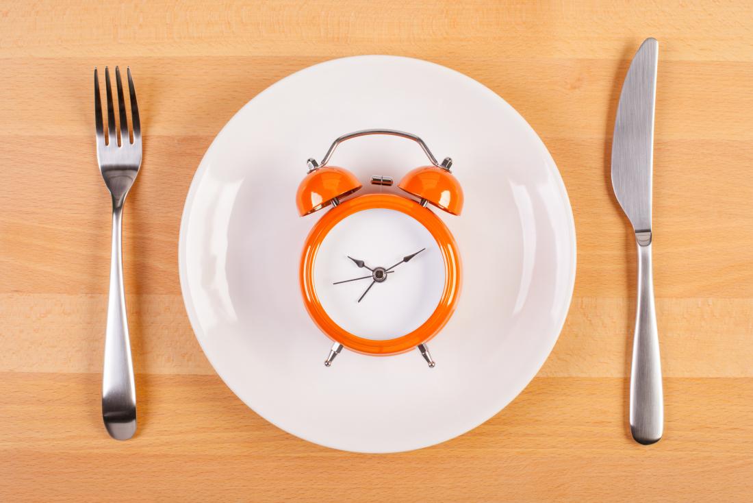 an alarm clock on a plate with a knife and fork