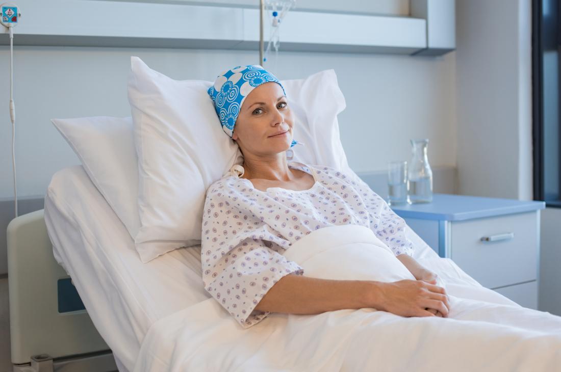 woman in hospital bed recovering from leukemia treatments