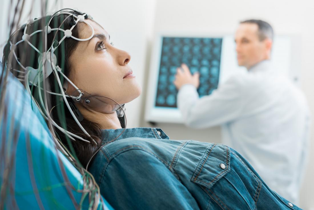 Charming young woman undergoing electroencephalography or EEG
