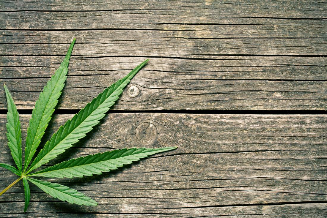 cannabis leaf on wooden background