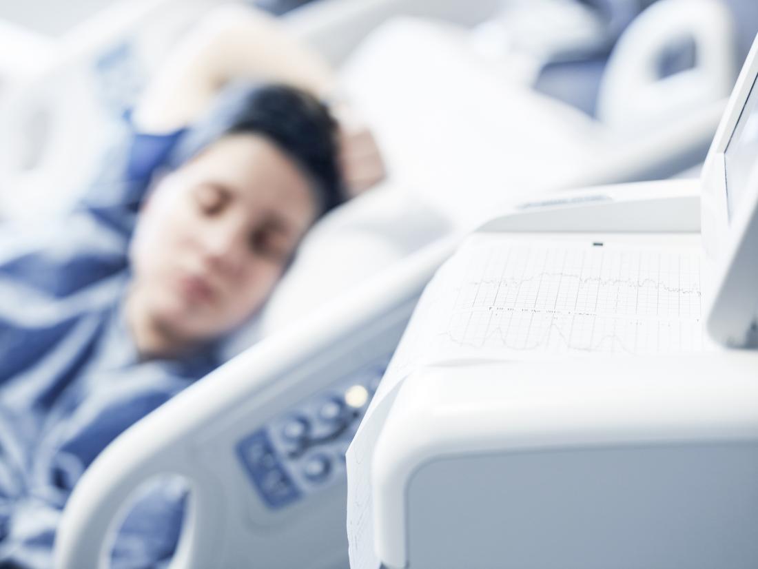 Woman lying in a hospital bed
