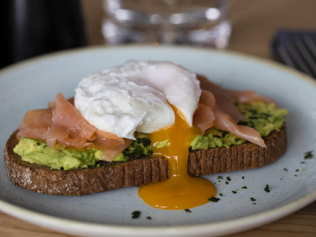 Smoked salmon, avocado, and poached eggs on toast