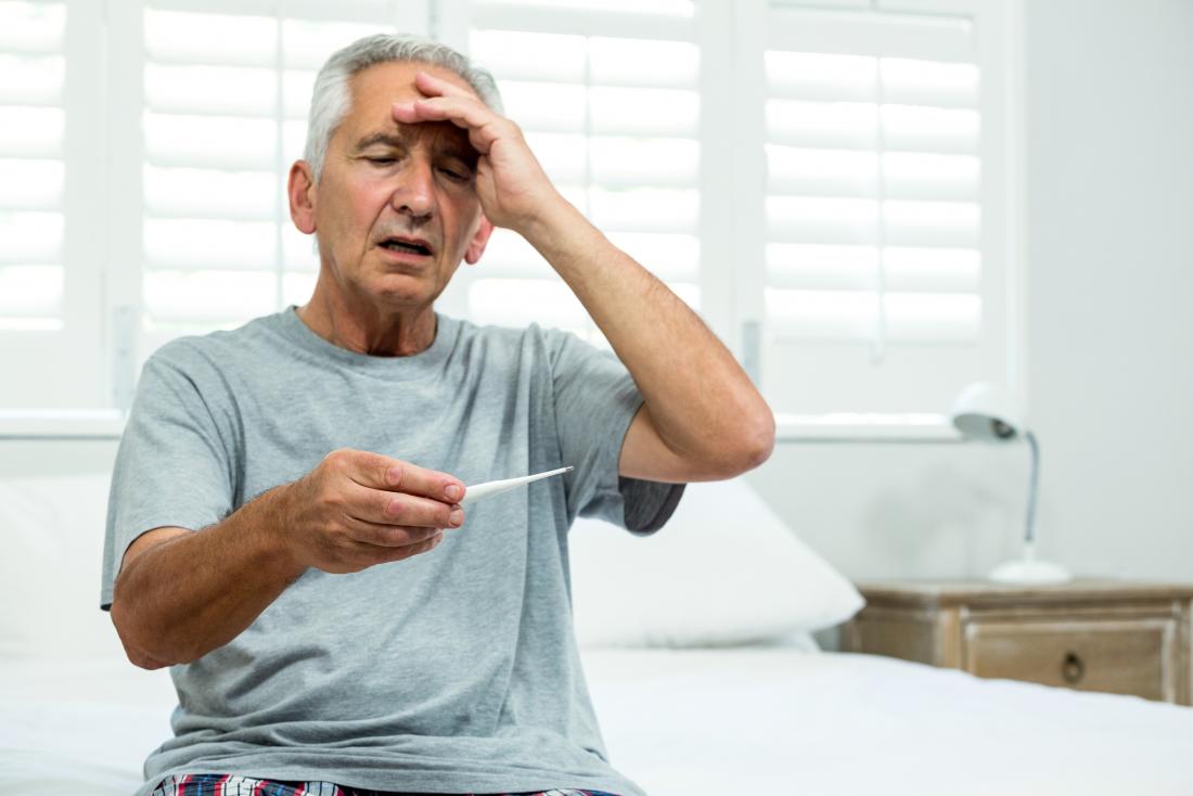 senior man taking his temperature