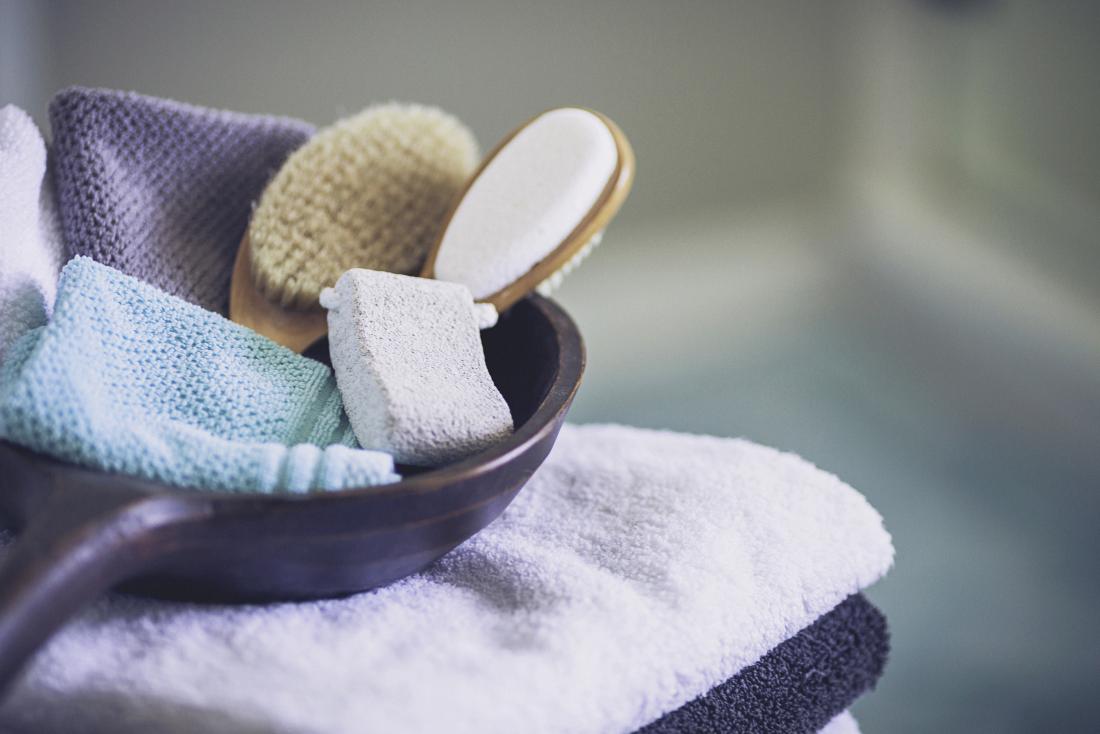 Exfoliating bathing supplies including loofa and brush