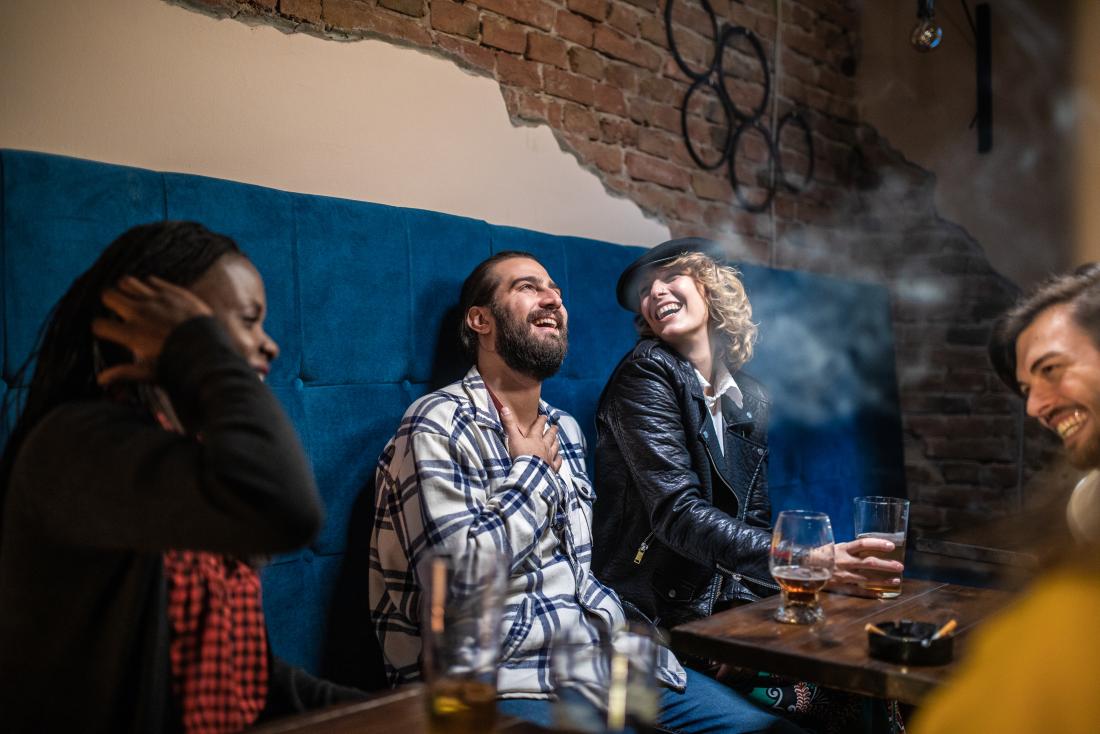 group of friends in the pub