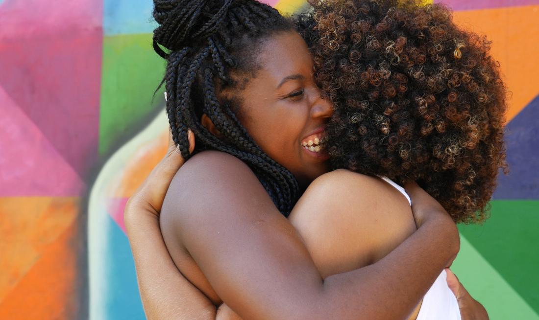 female friends hugging