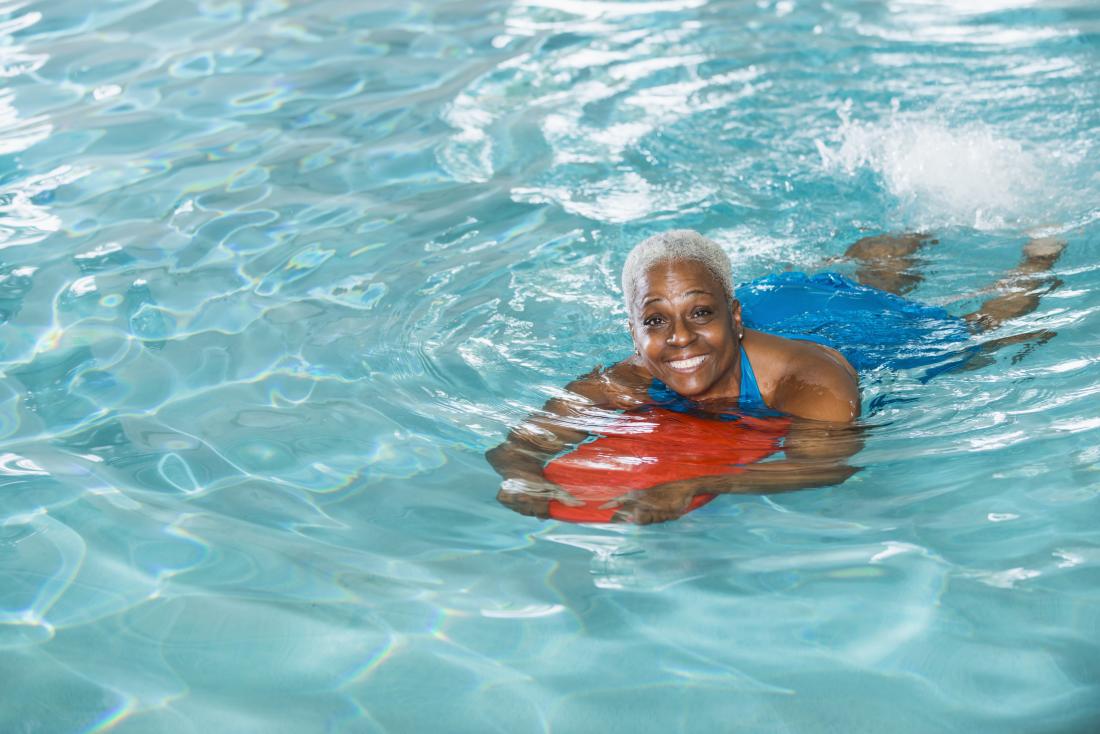 Woman swimming in a pool for lower back pain