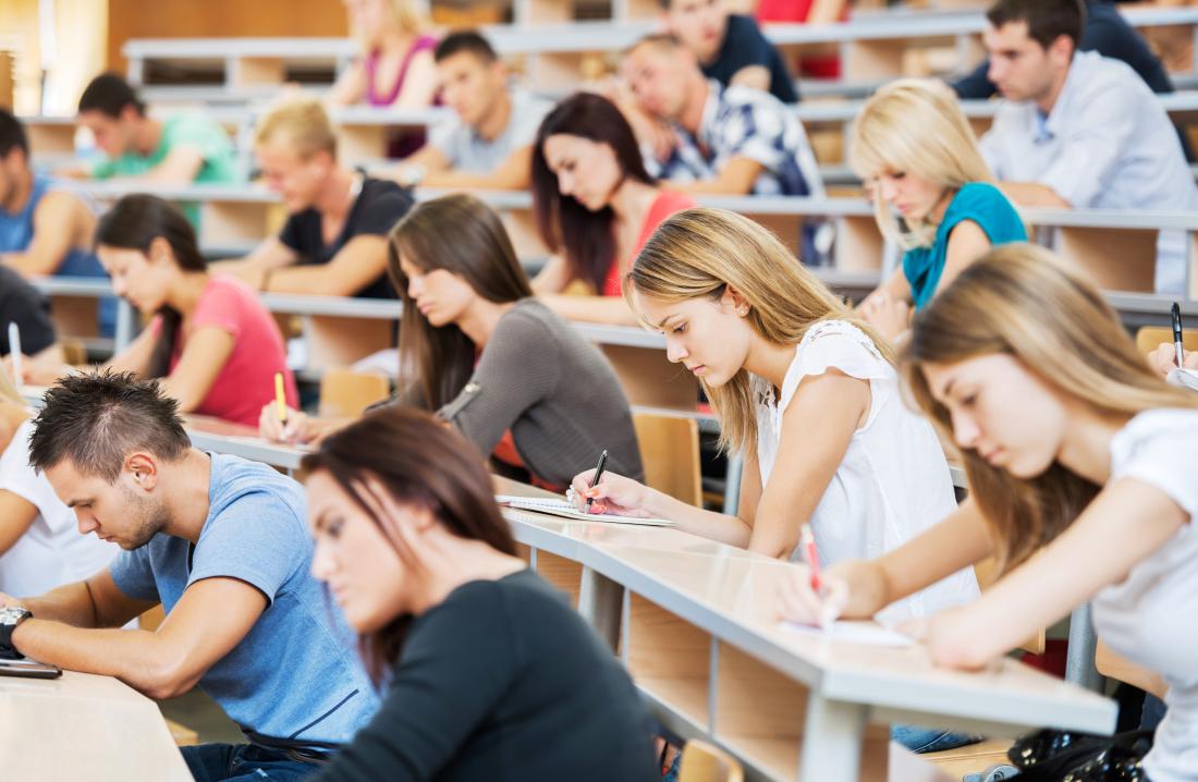 College students sitting an exam, some of whom may have taken methylphenidate to enhance performance.