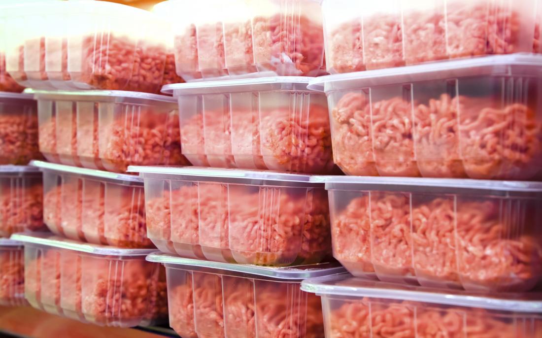 Ground beef in tubs